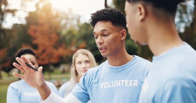 A high school athlete participating in a community service event, perhaps volunteering at a local charity or youth sports clinic, demonstrating positive character traits.