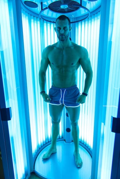 An athlete using a high-tech recovery system, possibly with compression boots or a cryotherapy chamber in the background, depicting advanced recovery methods.