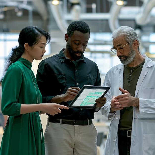 A diverse group of patients looking concerned while receiving medical information from a screen that depicts AI diagnostic results, highlighting the human impact of algorithmic decisions.