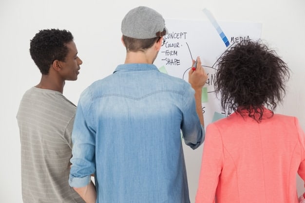 A diverse group of researchers and ethicists engaged in a lively discussion around a whiteboard covered with equations and diagrams related to AI ethics, symbolizing collaborative problem-solving.