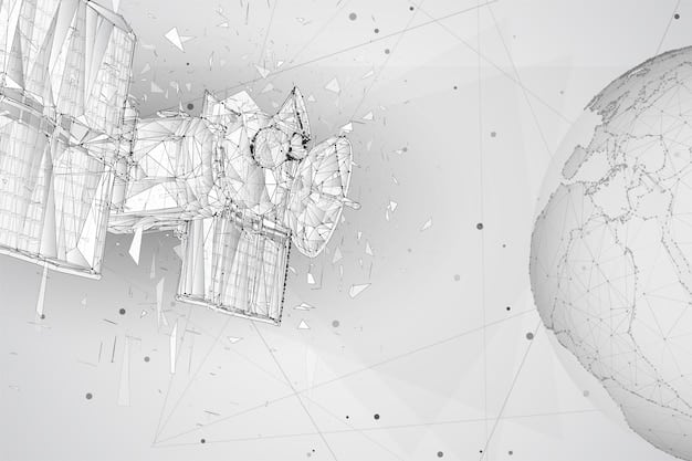 A conceptual illustration depicting a satellite deploying a large net to capture a piece of space debris, showcasing the net enveloping the target against the backdrop of Earth.