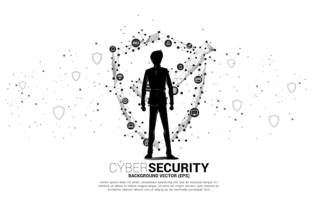 A silhouette of a person standing in front of a digital padlock icon, symbolizing individual cybersecurity and data privacy.