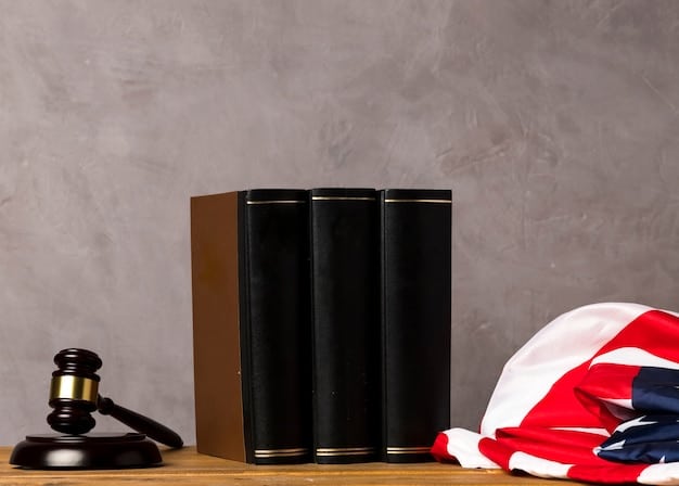 A stack of law books with a gavel on top, symbolizing legal and legislative action in the halls of government, with a blurred backdrop of the US Capitol.