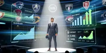 Dynamic athlete under spotlight on draft stage with data overlay, symbolising 2026 US Pro Sports Draft rule changes.