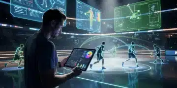 Advanced sports analytics dashboard showing real-time player data and strategic insights for coaching decisions in a modern US sports league setting.