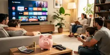 Family enjoying diverse entertainment, symbolising smart financial choices and subscription savings.