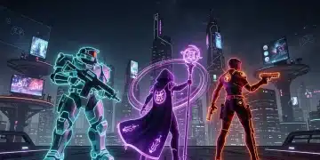 Futuristic gaming landscape with three distinct character silhouettes for 2026 releases