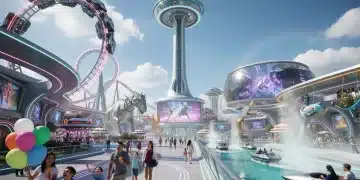 Futuristic theme park with new rides and attractions for summer 2026