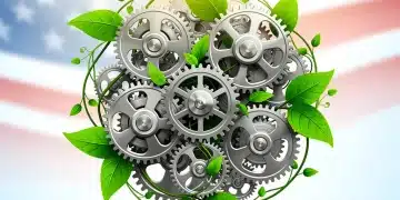 Illustration of sustainable technology integrating with industrial processes for energy reduction in US companies.